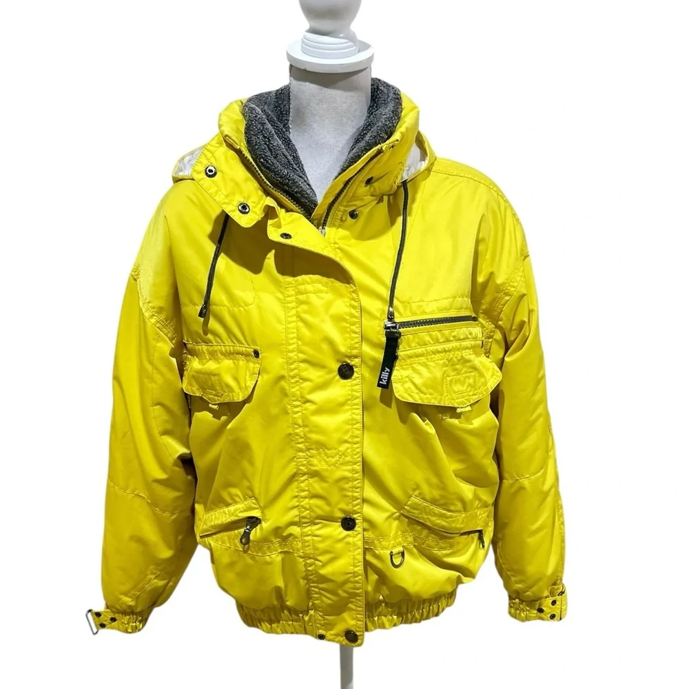 Vintage 1990’s Killy yellow oversized Ski Jacket removable collar zippered sz 6 - Picture 2 of 16